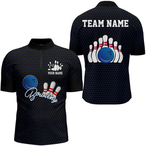 Personalized Bowling Jersey for Men 3D Bowling Team Shirt Black Bowling Quarter-Zip Shirt QZT117