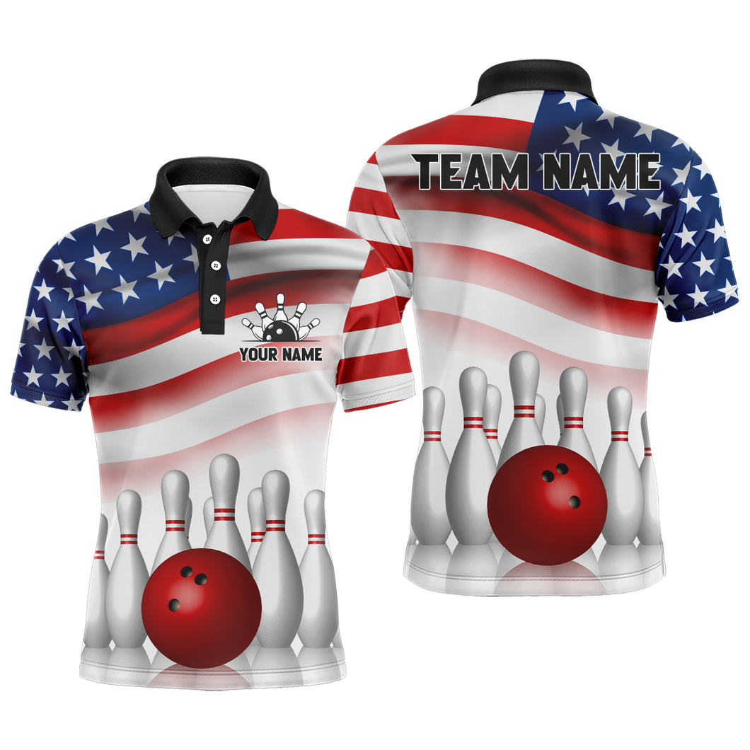 USA Bowling Shirt Personalized Polo Shirt for Men Bowling Team Jersey QZT121