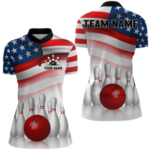 USA Bowling Shirt Personalized Quarter- Zip Shirt for Women Bowling Team Jersey QZT121