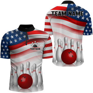 USA Bowling Shirt Personalized Quarter- Zip Shirt for Men Bowling Team Jersey QZT121