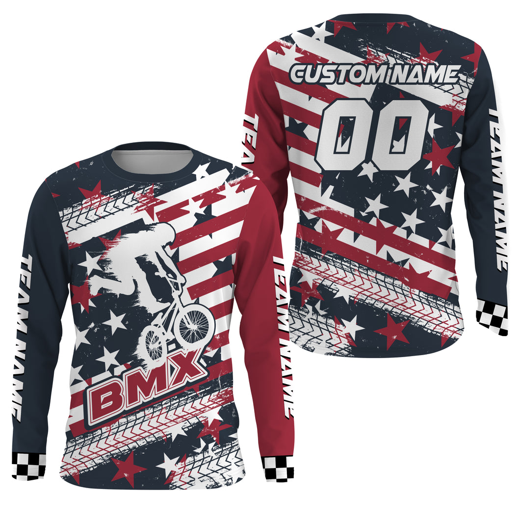 Personalized Patriotic BMX Racing Jersey UPF30+ US Bicycle Motocross Tire Track American Off-Road Adult & Kid Jersey|LUT03