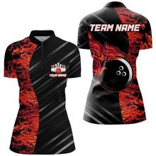 Load image into Gallery viewer, Red Flames Bowling Jersey Men Women Custom 1/4 Bowling Shirt For Team BDT487