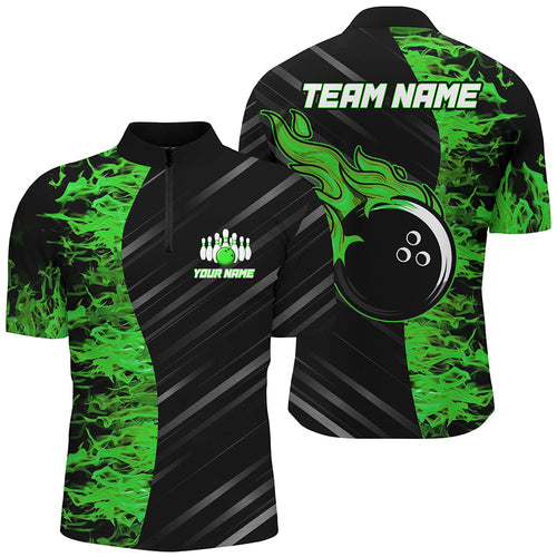 Green Flames Bowling Jersey Men Women Custom 1/4 Bowling Shirt For Team BDT487