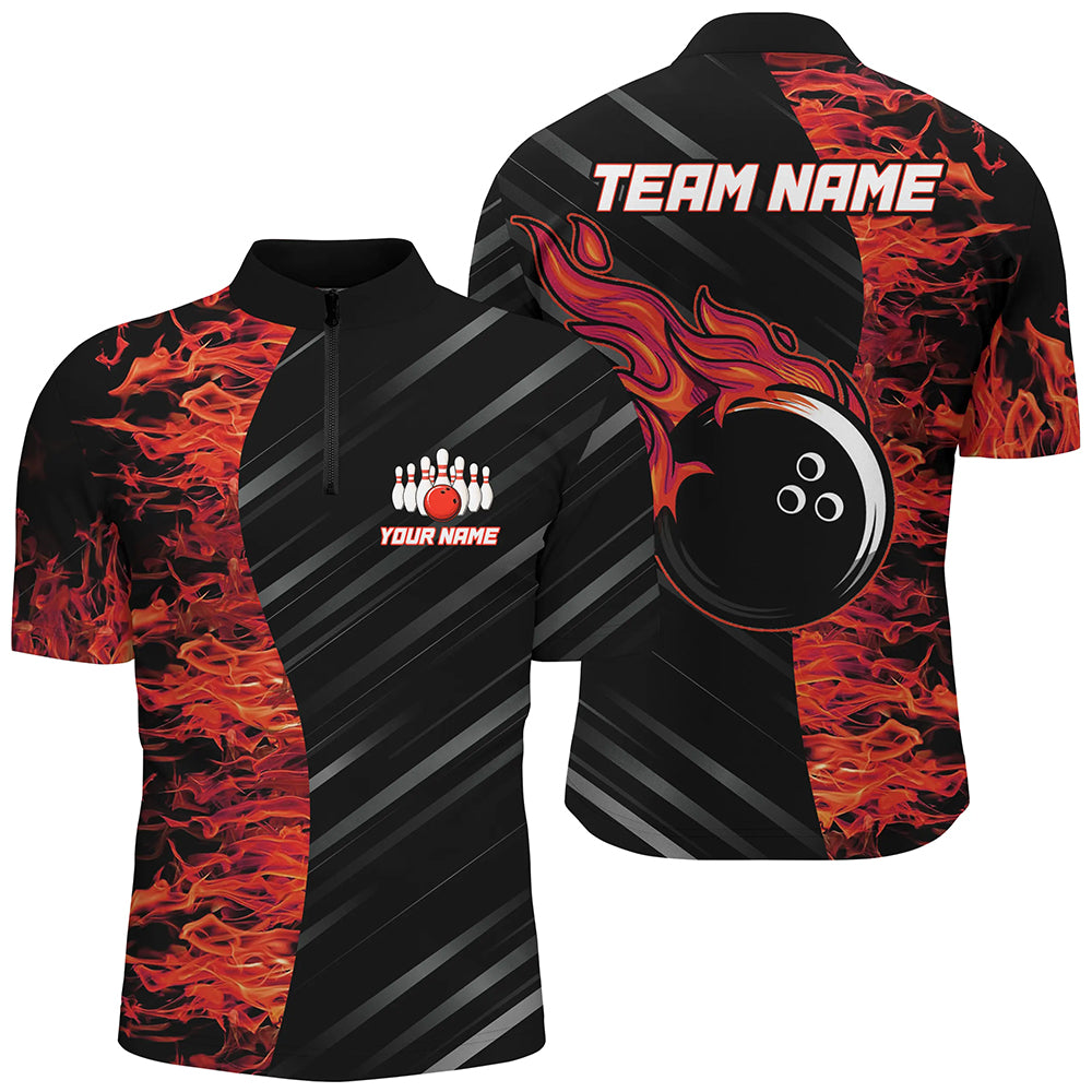 Red Flames Bowling Jersey Men Women Custom 1/4 Bowling Shirt For Team BDT487