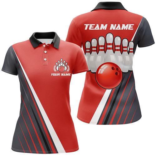 Custom Bowling Polo Shirt For Women Red&Black Bowling Jersey Bowling Team League Shirts BDT209