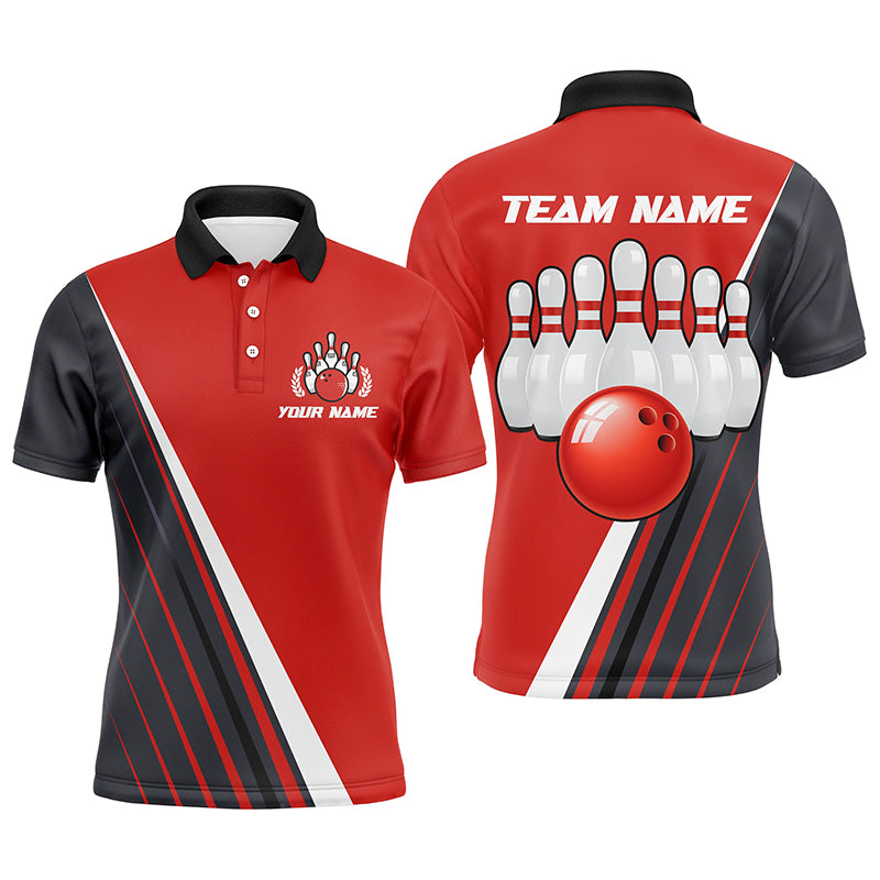 Custom Bowling Polo Shirt For Men Red&Black Bowling Jersey Bowling Team League Shirts BDT208