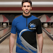 Load image into Gallery viewer, Personalized Blue Bowling Shirts Custom Bowling Team Jersey Quarter-Zip Bowling Shirts BDT502