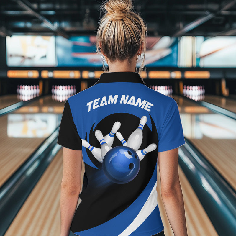 Personalized Blue Bowling Shirts Custom Bowling Team Jersey Quarter-Zip Bowling Shirts BDT502