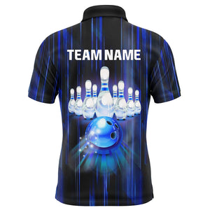 Custom Bowling Shirt For Men Blue 3D Bowling Jersey Team League Personalized Bowling Polo Shirt BDT308