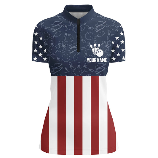 American Flag Bowling Quarter-Zip Shirt For Women Custom Bowling Shirt Team League Bowling Jersey BDT311