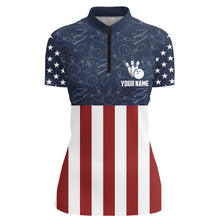 Load image into Gallery viewer, American Flag Bowling Quarter-Zip Shirt For Women Custom Bowling Shirt Team League Bowling Jersey BDT311
