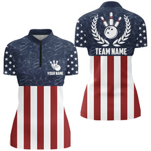 Load image into Gallery viewer, American Flag Bowling Quarter-Zip Shirt For Women Custom Bowling Shirt Team League Bowling Jersey BDT311