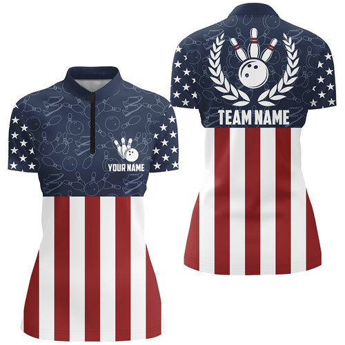 American Flag Bowling Quarter-Zip Shirt For Women Custom Bowling Shirt Team League Bowling Jersey BDT311