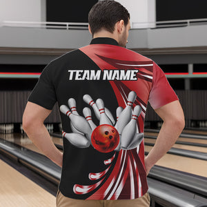 Personalized Red Bowling Team Jersey For Men & Women Custom Quarter Zip Bowling Shirt BDT457