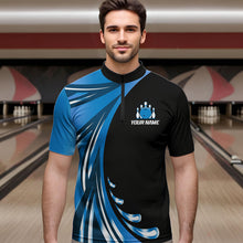 Load image into Gallery viewer, Personalized Blue Bowling Team Jersey For Men &amp; Women Custom Quarter Zip Bowling Shirt BDT457