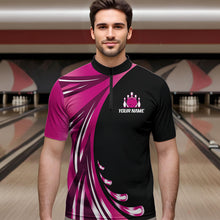 Load image into Gallery viewer, Personalized Pink Bowling Team Jersey For Men &amp; Women Custom Quarter Zip Bowling Shirt BDT457
