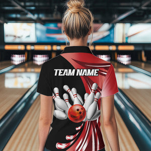 Personalized Red Bowling Team Jersey For Men & Women Custom Quarter Zip Bowling Shirt BDT457