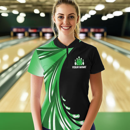 Personalized Green Bowling Team Jersey For Men & Women Custom Quarter Zip Bowling Shirt BDT457