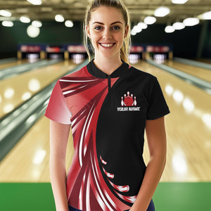 Personalized Red Bowling Team Jersey For Men & Women Custom Quarter Zip Bowling Shirt BDT457