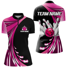 Load image into Gallery viewer, Personalized Pink Bowling Team Jersey For Men &amp; Women Custom Quarter Zip Bowling Shirt BDT457