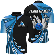 Load image into Gallery viewer, Personalized Blue Bowling Team Jersey For Men &amp; Women Custom Quarter Zip Bowling Shirt BDT457