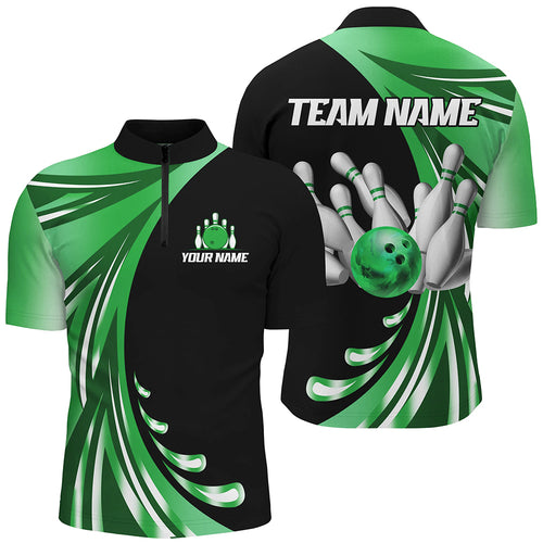 Personalized Green Bowling Team Jersey For Men & Women Custom Quarter Zip Bowling Shirt BDT457