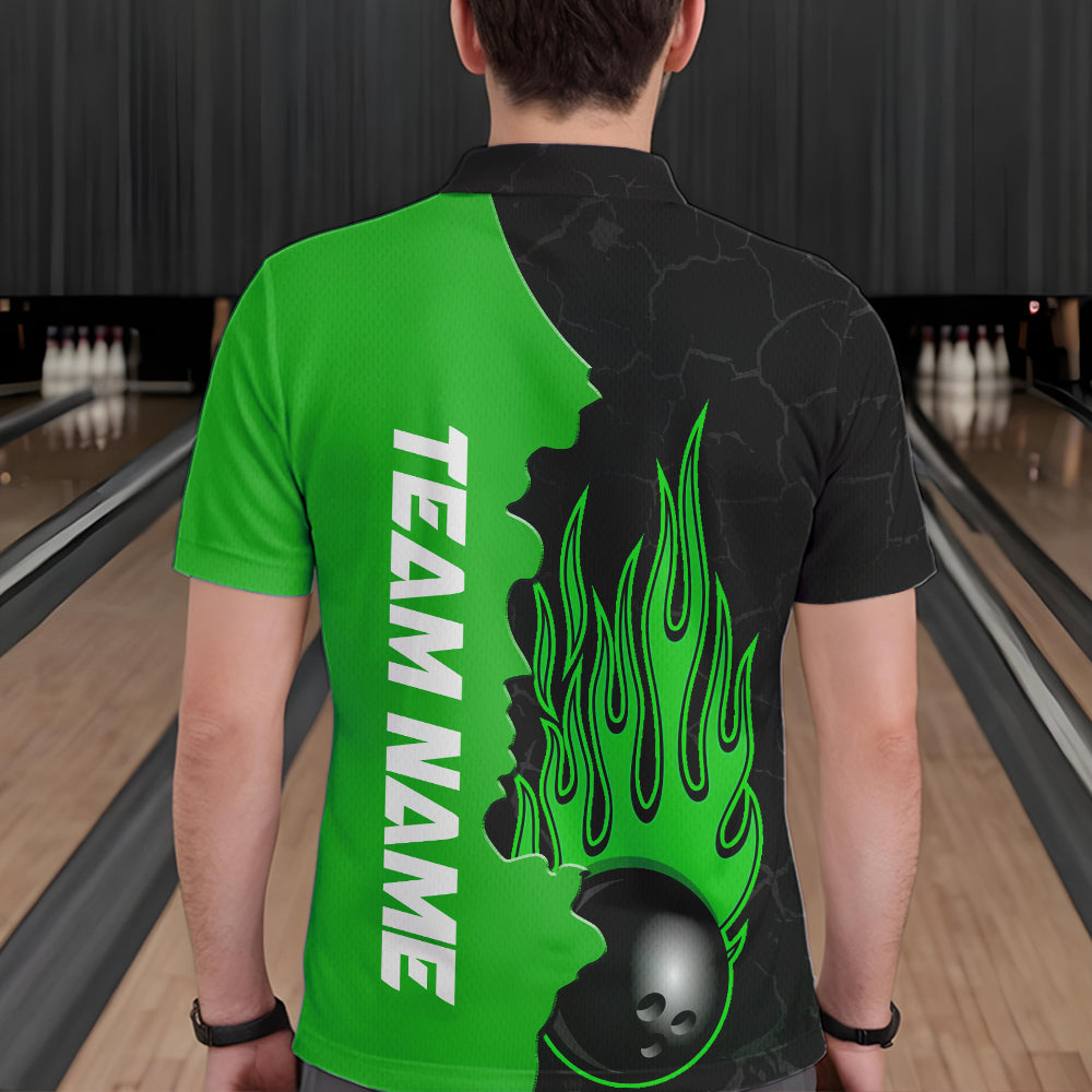 Green Flame Bowling Polo Shirts Men & Women Custom Bowling Team League Jerseys BDT471