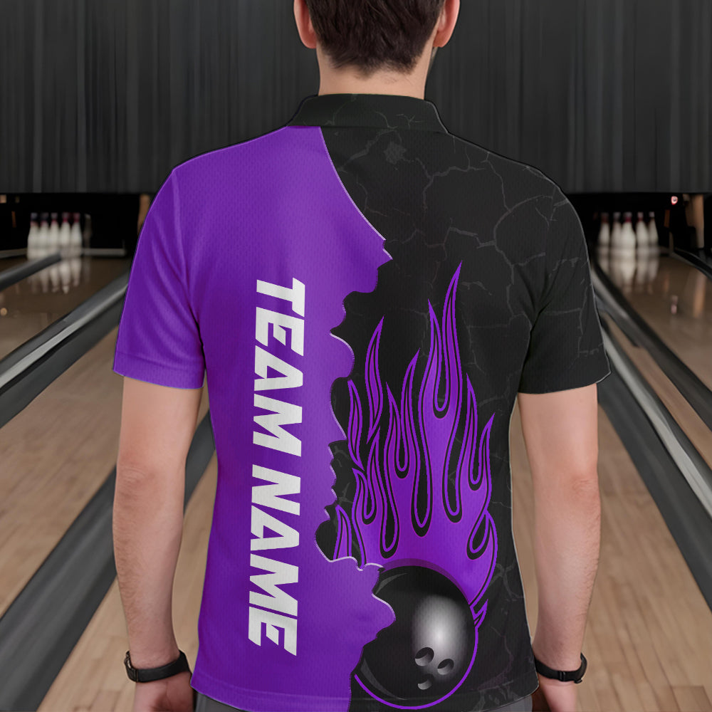 Purple Flame Bowling Polo Shirts Men & Women Custom Bowling Team League Jerseys BDT471
