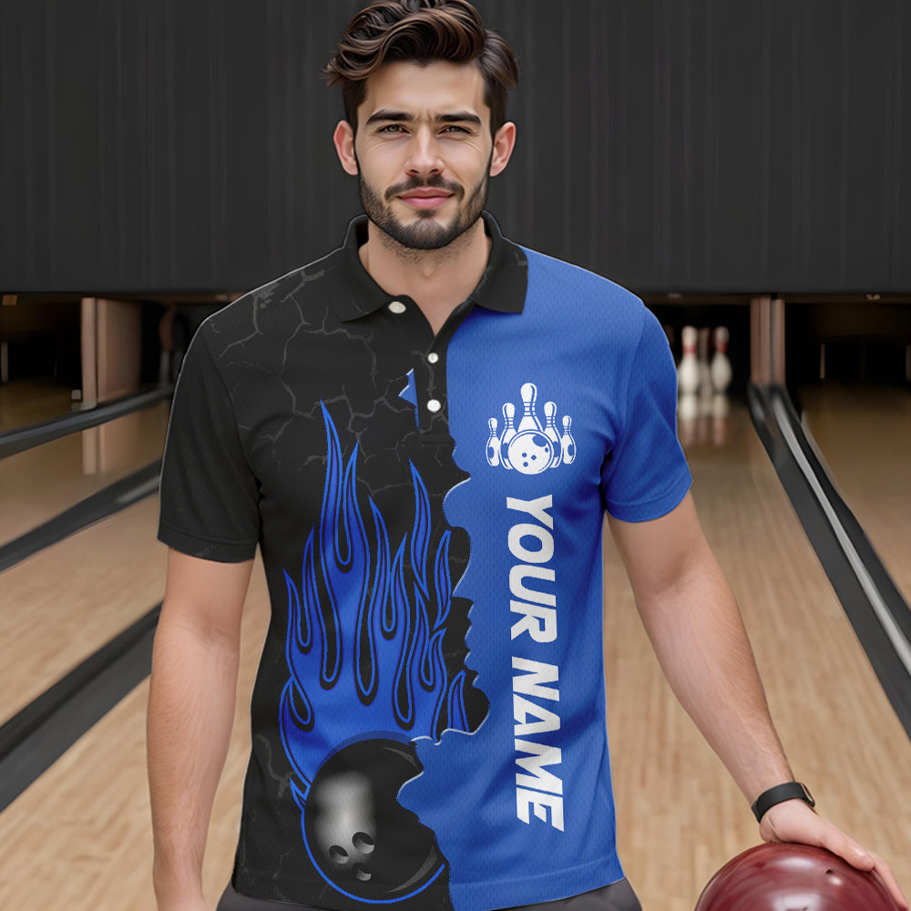 Blue Flame Bowling Polo Shirts Men & Women Custom Bowling Team League Jerseys BDT471