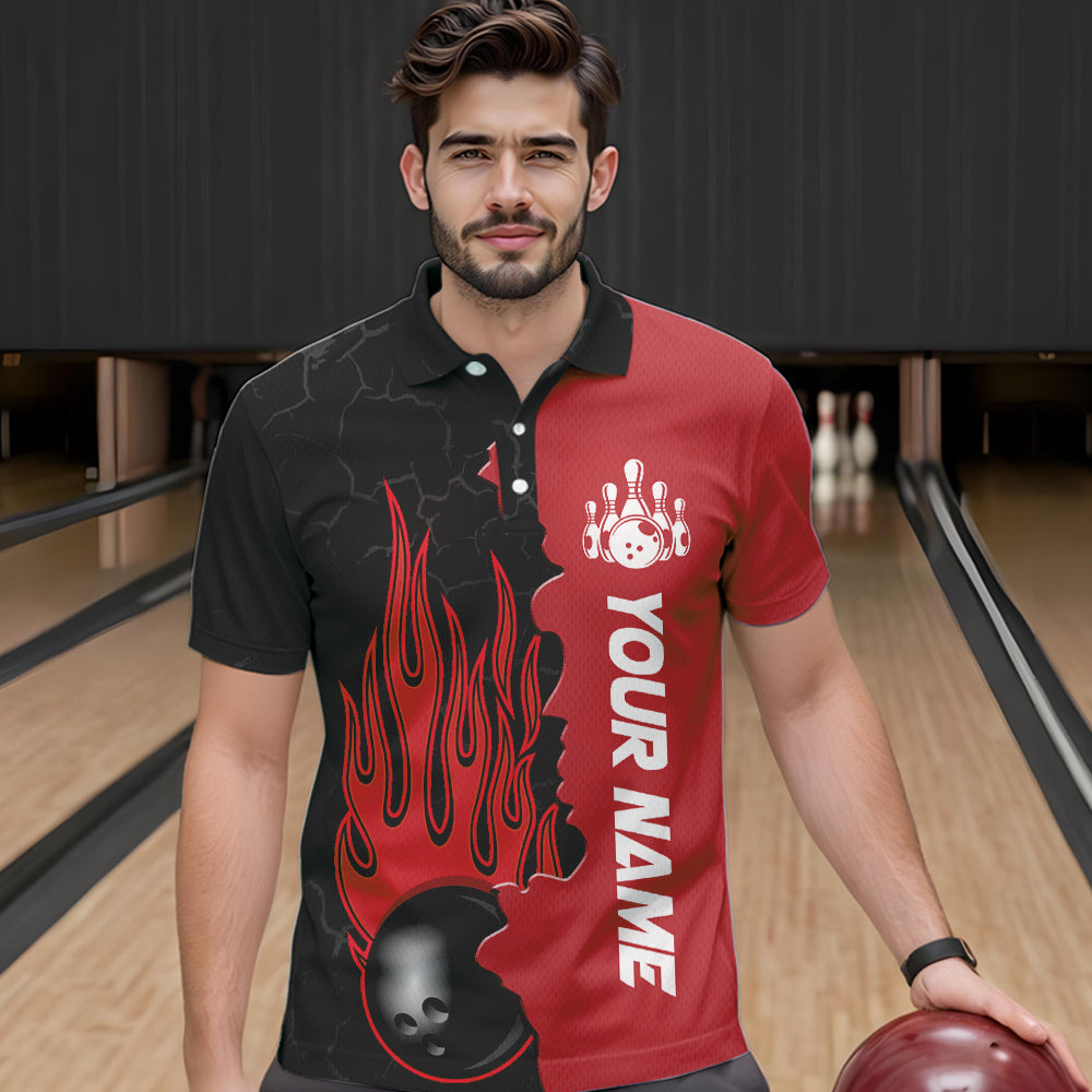 Red Flame Bowling Polo Shirt Men & Women Custom Bowling Team League Jerseys BDT471