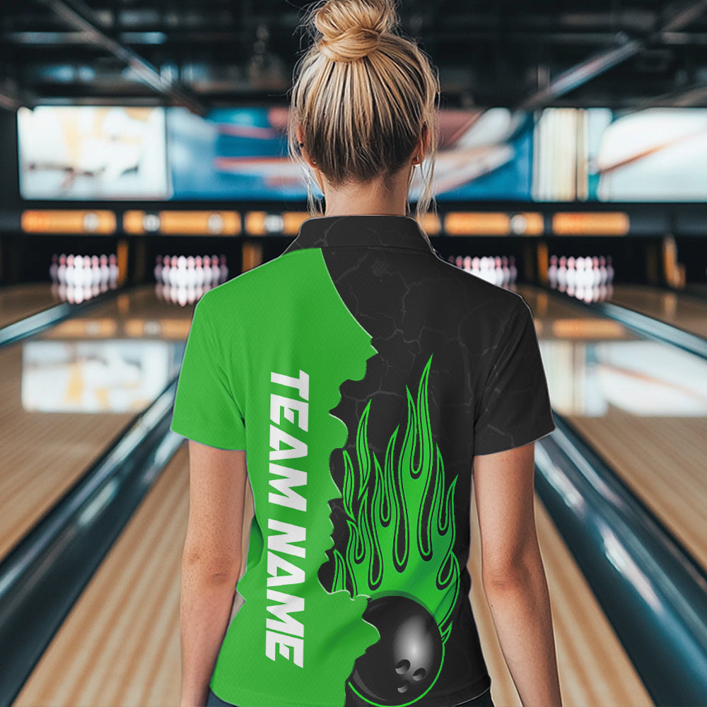 Green Flame Bowling Polo Shirts Men & Women Custom Bowling Team League Jerseys BDT471
