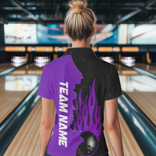 Load image into Gallery viewer, Purple Flame Bowling Polo Shirts Men &amp; Women Custom Bowling Team League Jerseys BDT471