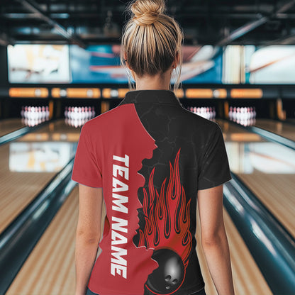 Red Flame Bowling Polo Shirt Men & Women Custom Bowling Team League Jerseys BDT471