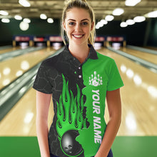 Load image into Gallery viewer, Green Flame Bowling Polo Shirts Men &amp; Women Custom Bowling Team League Jerseys BDT471