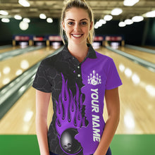Load image into Gallery viewer, Purple Flame Bowling Polo Shirts Men &amp; Women Custom Bowling Team League Jerseys BDT471