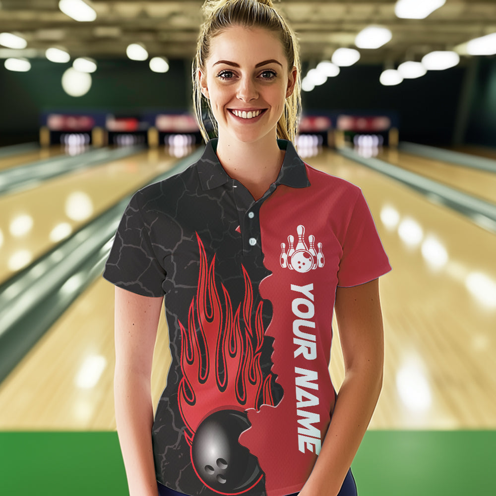 Red Flame Bowling Polo Shirt Men & Women Custom Bowling Team League Jerseys BDT471