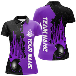 Purple Flame Bowling Polo Shirts Men & Women Custom Bowling Team League Jerseys BDT471
