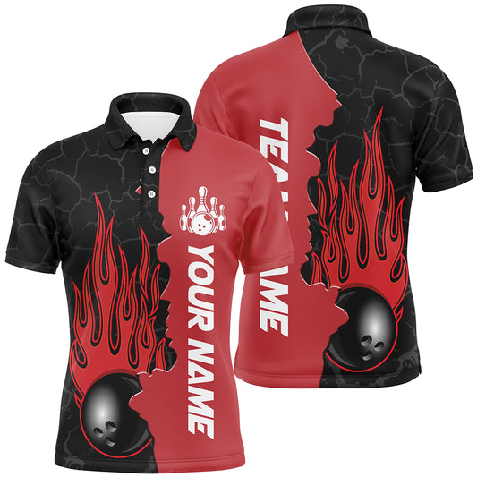 Red Flame Bowling Polo Shirt Men & Women Custom Bowling Team League Jerseys BDT471