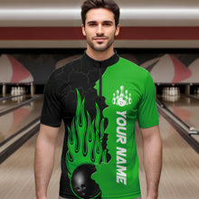 Load image into Gallery viewer, Green Flame Bowling Quarter Zip Shirts Men &amp; Women Custom Bowling Team League Jerseys BDT471