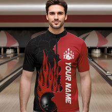 Load image into Gallery viewer, Red Flame Bowling Quarter Zip Shirt Men &amp; Women Custom Bowling Team League Jerseys BDT471