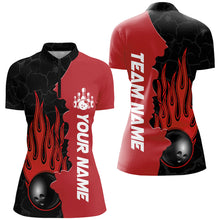 Load image into Gallery viewer, Red Flame Bowling Quarter Zip Shirt Men &amp; Women Custom Bowling Team League Jerseys BDT471