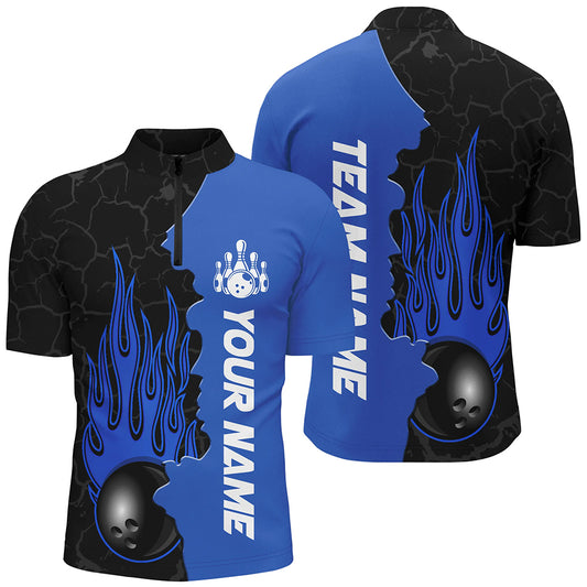 Blue Flame Bowling Quarter Zip Shirts Men & Women Custom Bowling Team League Jerseys BDT471