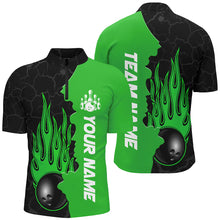 Load image into Gallery viewer, Green Flame Bowling Quarter Zip Shirts Men &amp; Women Custom Bowling Team League Jerseys BDT471
