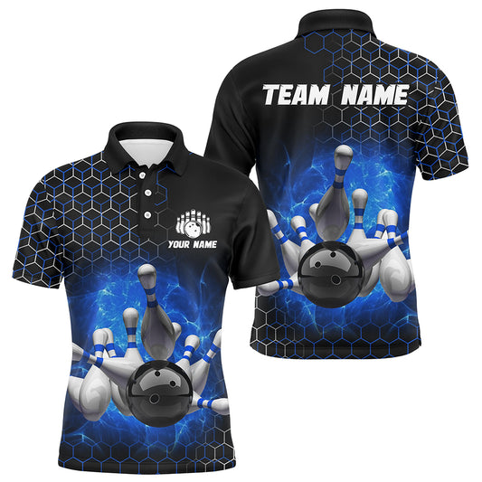 Personalized Blue Bowling Jersey Men and Women Custom Bowling Polo Shirt Team BDT490