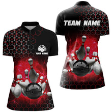Load image into Gallery viewer, Personalized Red Bowling Jersey Men and Women Custom Bowling Quarter-Zip Shirt Team BDT490