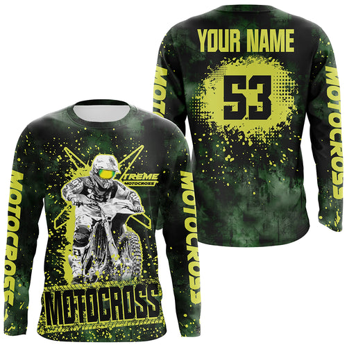 PIONAMZIOZ Green Neon Dirt Bike Jersey Men Women Kid UPF30+ Custom Motocross Off-Road Jersey MX Riding Shirt PDT665