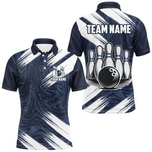 Load image into Gallery viewer, Navy&amp;White Bowling Shirt For Men &amp; Women Custom Bowling Team Jersey Polo Bowling Shirt Unisex BDT580