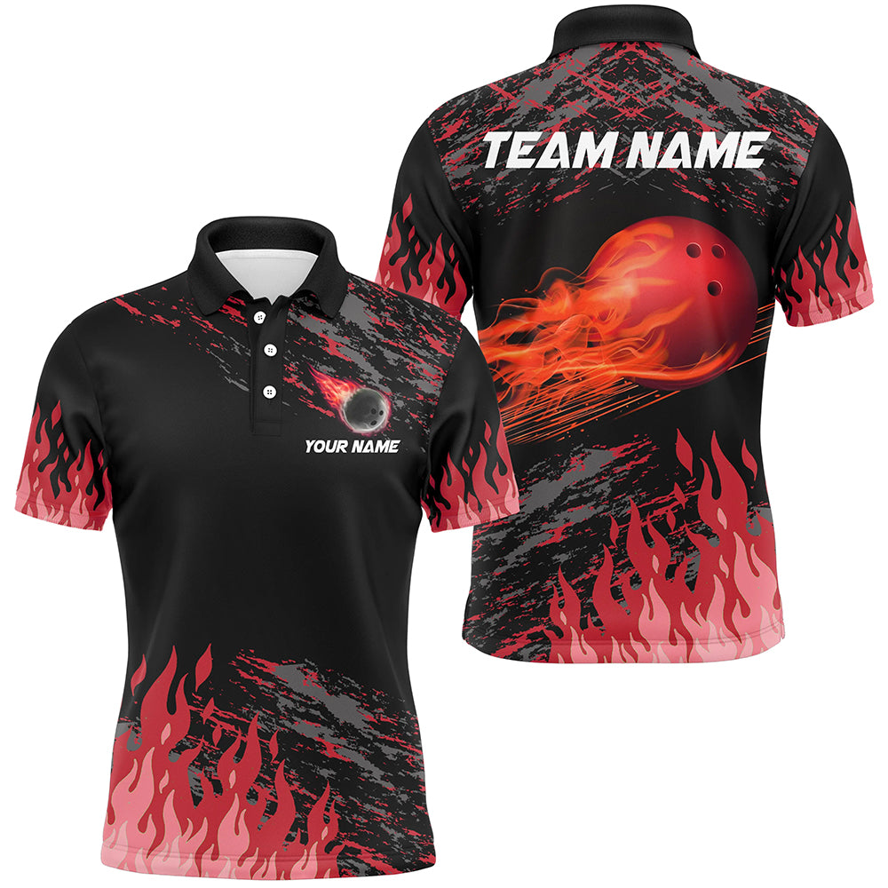 Red Flame Bowling Polo Shirts Men And Women Custom Bowling Team Jersey Unisex Uniform Bowlers BDT523