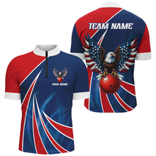 Load image into Gallery viewer, Eagle Bowling Shirts Men Women Personalized 1/4 Zip Bowling Team Jersey Red Blue BDT493