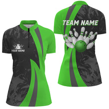 Load image into Gallery viewer, Custom Bowling Shirt Men Women Green Camo Bowling Team Jersey 1/4 Zip Bowling Shirts Unisex BDT592